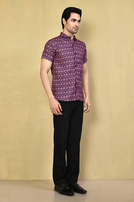 Arihant Rai Sinha_Pink Lycra Geometric Print Shirt _at_Aza_Fashions