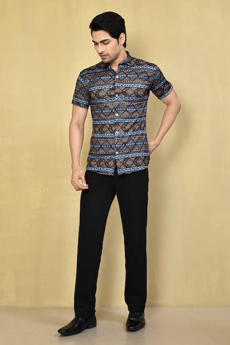 Arihant Rai Sinha Geometric Print Lycra Shirt 