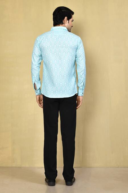 Shop_Arihant Rai Sinha_Green Cotton Embroidery Floral Print Shirt _at_Aza_Fashions