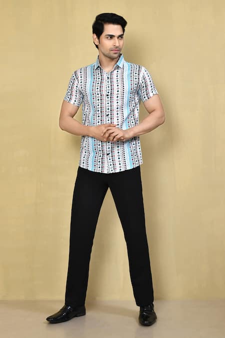 Arihant Rai Sinha Multi Color Cotton Printed Geometric Stripe Shirt