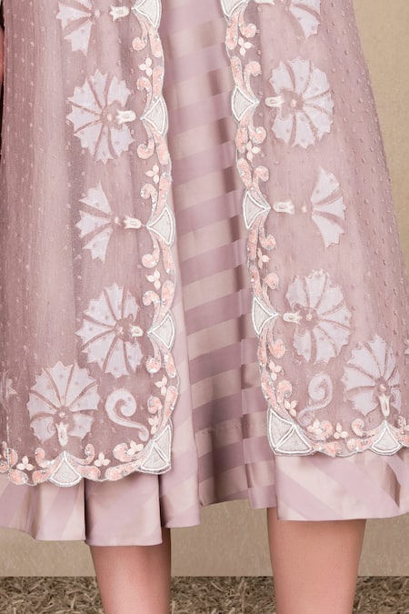 Buy Saaj By Ankita Purple Satin, Georgette, Organza Embroidery, Cut Work, Midi Dress With Jacket Online at Aza Fashions Buy_Saaj By Ankita_Purple Satin, Georgette, Organza Embroidery, Cut Work, Midi Dress With Jacket _Online_at_Aza_Fashions