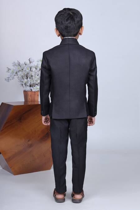 Shop_Little Brats_Black Cotton, Satin, Viscose Double Panel Tuxedo Pant Set _at_Aza_Fashions