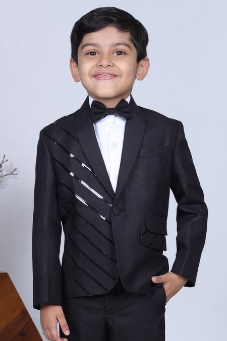 Little Brats Black Cotton, Satin, Viscose Double Panel Tuxedo Pant Set Online at Aza Fashions Little Brats_Black Cotton, Satin, Viscose Double Panel Tuxedo Pant Set _Online_at_Aza_Fashions