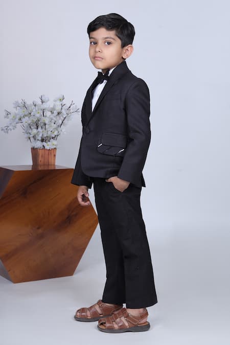 Shop_Little Brats_Black Cotton, Satin, Viscose Double Panel Tuxedo Pant Set _Online_at_Aza_Fashions