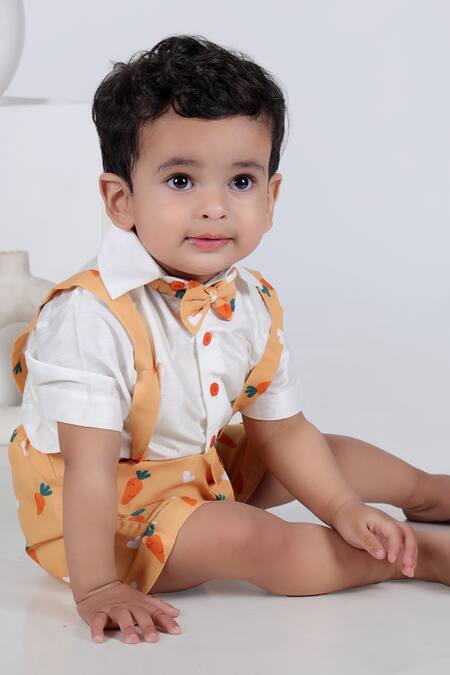 Buy Little Brats Orange Muslin, Kota Doria Shirt And Carrot Print Pant Set Online at Aza Fashions Buy_Little Brats_Orange Muslin, Kota Doria Shirt And Carrot Print Pant Set _Online_at_Aza_Fashions
