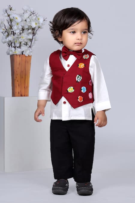 Shop Little Brats White Cotton, Satin, Rayon Embroidery, Applique Shirt Set With Printed Waistcoat Online at Aza Fashions Shop_Little Brats_White Cotton, Satin, Rayon Embroidery, Applique Shirt Set With Printed Waistcoat _Online_at_Aza_Fashions