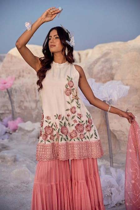 Buy Nikita Vishakha Pink Silk, Organza Embroidery Round Neck Zardozi Kurta Set Online at Aza Fashions Buy_Nikita Vishakha_Pink Silk, Organza Embroidery Round Neck Zardozi Kurta Set _Online_at_Aza_Fashions