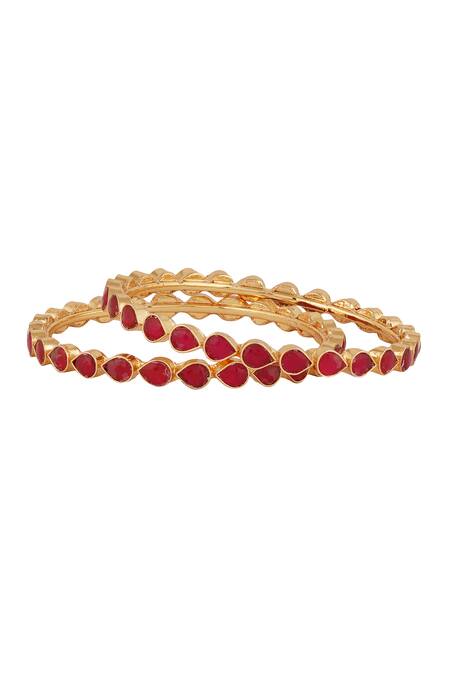 Shop_ChhavI'S Jewels_Gold Plated Crystals Ruby Embellished Bangles - Set Of 2_at_Aza_Fashions