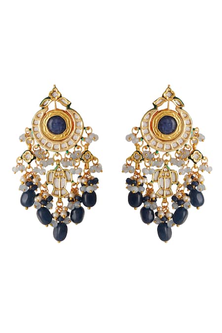 Shop_ChhavI'S Jewels_Blue Pearls Kundan And Stone Embellished Chandbalis _at_Aza_Fashions