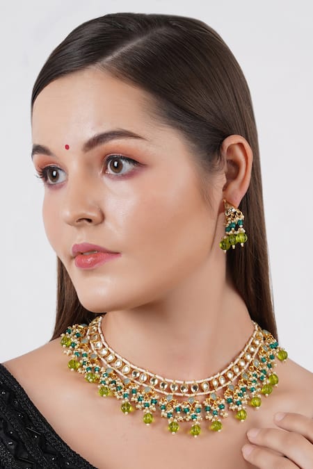 ChhavI'S Jewels Multi Color Beads, Diamonds, Stones Kundan Studded Necklace Set 