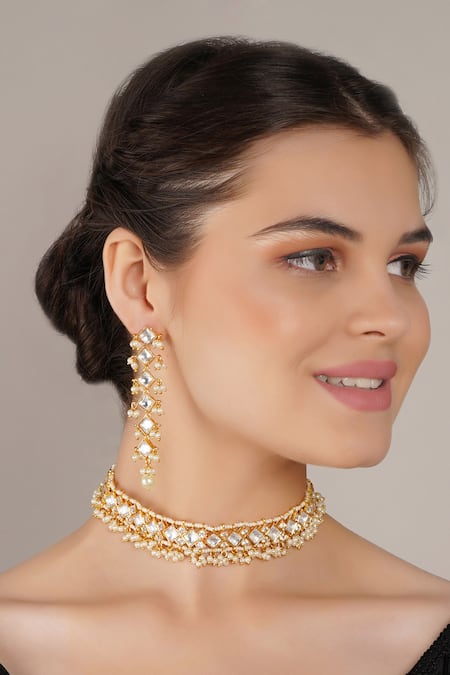 Chhavi's Jewels Pearl Embellished Choker Necklace Set 