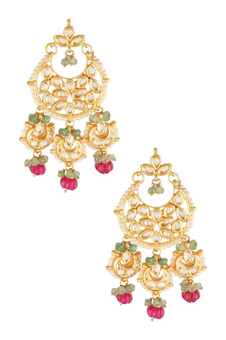 Shop ChhavI'S Jewels Gold Plated Beads, Diamonds Crescent Moon Carved Chandbalis at Aza Fashions Shop_ChhavI'S Jewels_Gold Plated Beads, Diamonds Crescent Moon Carved Chandbalis _at_Aza_Fashions