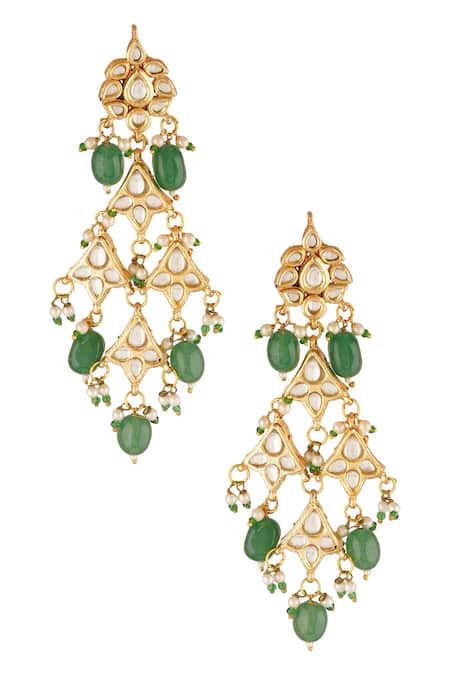 Shop ChhavI'S Jewels Gold Plated Bows, Diamonds Bead Drop Dangler Earrings at Aza Fashions Shop_ChhavI'S Jewels_Gold Plated Bows, Diamonds Bead Drop Dangler Earrings _at_Aza_Fashions