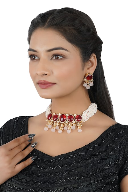 Buy Gold Plated Kundan Long Necklace Set by Chhavi's Jewels Online