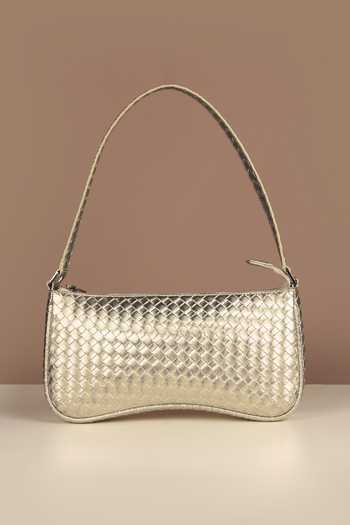The House Of Ganges_Silver Emily Checkered Shoulder Bag_Online_at_Aza_Fashions