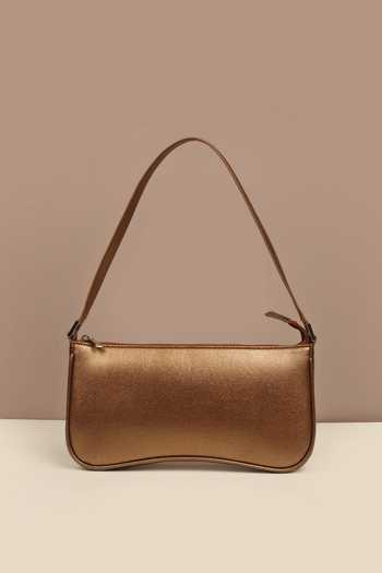 The House Of Ganges_Brown Emily Metallic Textured Pattern Shoulder Bag_Online_at_Aza_Fashions