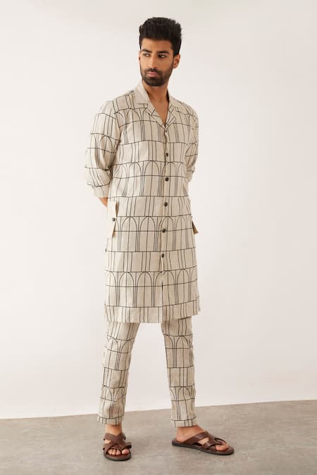 Son of A Noble Snob Tuba Arches Linen Printed Kurta Set 