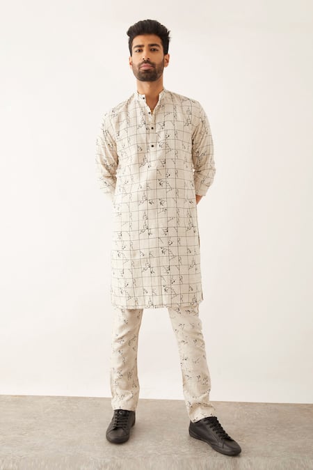 Son of A Noble Snob Halles Grid Floral Print Kurta Set 