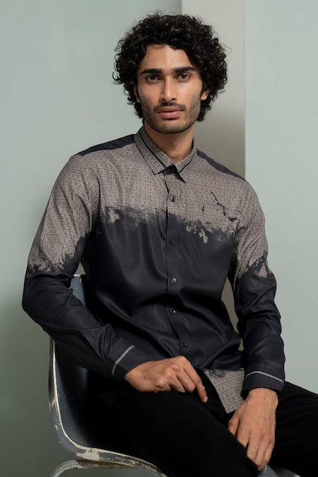 Varun Chakkilam Grunge Diffused Geometric Print Shirt 