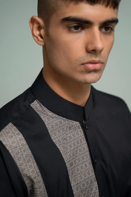 Varun Chakkilam_Black Twill, Cotton Grunge Block Print Shirt _Online_at_Aza_Fashions