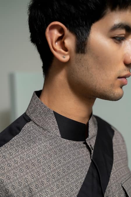 Shop_Varun Chakkilam_Black Twill, Cotton Grunge Echo Printed Shirt _at_Aza_Fashions