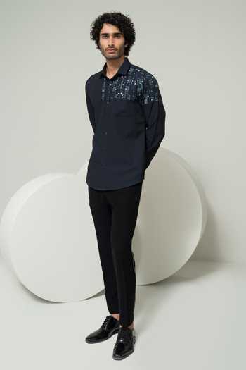 Shop Varun Chakkilam Black Diffused Block Printed Shirt at Aza Fashions Shop_Varun Chakkilam_Black Diffused Block Printed Shirt _at_Aza_Fashions