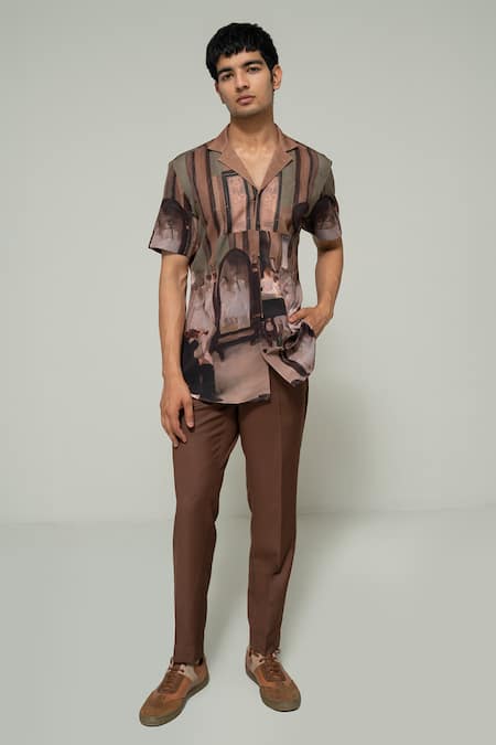 Varun Chakkilam Brown Crepe Dancing Hall Print Shirt
