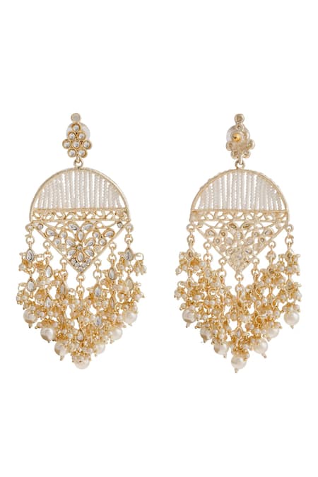 Shop_Ishhaara_White Stones, Beads Embellished Earrings _Online_at_Aza_Fashions