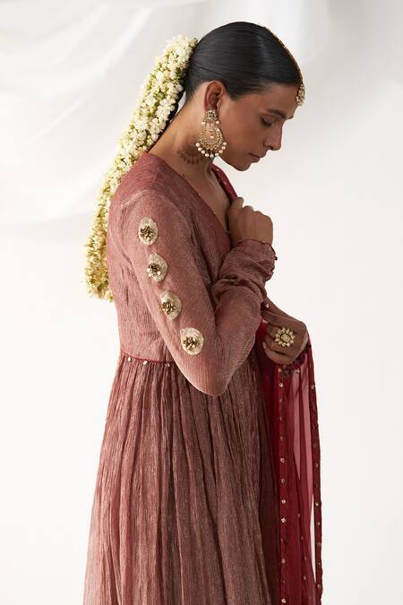 Buy Itrh Maroon Crepe, Organza, Embroidery Pleated Placement Anarkali Set Online at Aza Fashions Buy_Itrh_Maroon Crepe, Organza, Embroidery Pleated Placement Anarkali Set _Online_at_Aza_Fashions