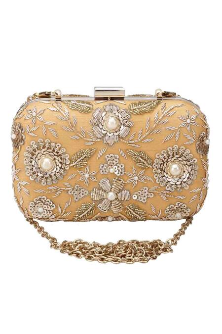 The Purple Sack Gold Embroidery Raw Silk Hand Clutch