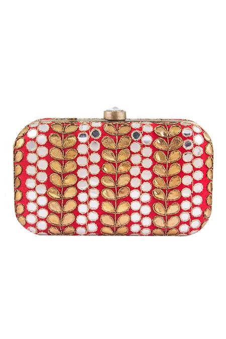 The Purple Sack Red Gota Patti Raw Silk Embroidered Clutch Online at Aza Fashions The Purple Sack_Red Gota Patti Raw Silk Embroidered Clutch _Online_at_Aza_Fashions