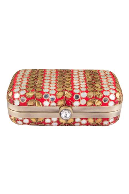 Buy The Purple Sack Red Gota Patti Raw Silk Embroidered Clutch Online at Aza Fashions Buy_The Purple Sack_Red Gota Patti Raw Silk Embroidered Clutch _Online_at_Aza_Fashions