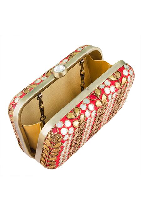 Shop The Purple Sack Red Gota Patti Raw Silk Embroidered Clutch Online at Aza Fashions Shop_The Purple Sack_Red Gota Patti Raw Silk Embroidered Clutch _Online_at_Aza_Fashions