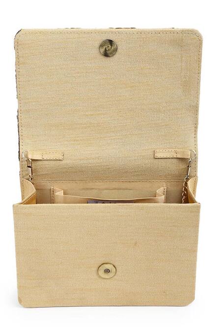 The Purple Sack_Gold Embroidery Raw Silk Geometric Clutch _at_Aza_Fashions