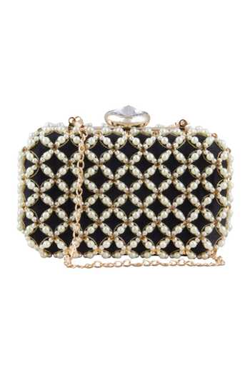 Buy The Purple Sack Black Embroidery, Pearls Hand Clutch at Aza Fashions Buy_The Purple Sack_Black Embroidery, Pearls Hand Clutch _at_Aza_Fashions
