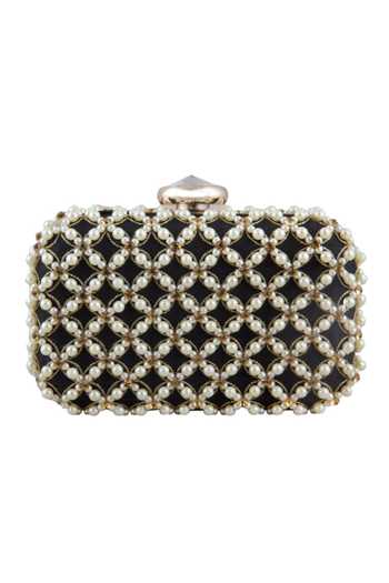 Shop The Purple Sack Black Embroidery, Pearls Hand Clutch at Aza Fashions Shop_The Purple Sack_Black Embroidery, Pearls Hand Clutch _at_Aza_Fashions