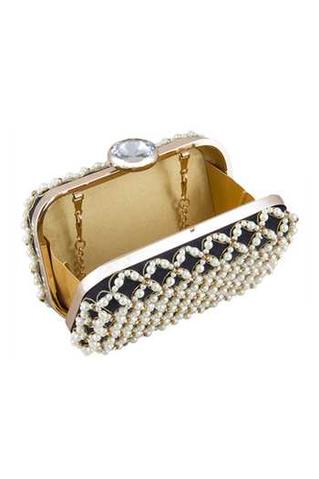 The Purple Sack Black Embroidery, Pearls Hand Clutch Online at Aza Fashions The Purple Sack_Black Embroidery, Pearls Hand Clutch _Online_at_Aza_Fashions