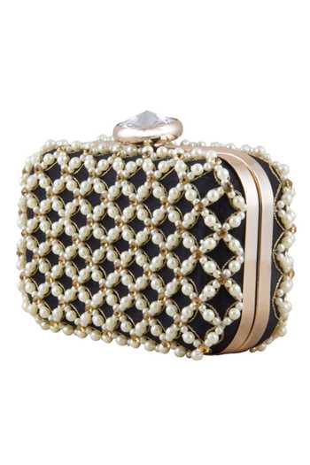 Buy The Purple Sack Black Embroidery, Pearls Hand Clutch Online at Aza Fashions Buy_The Purple Sack_Black Embroidery, Pearls Hand Clutch _Online_at_Aza_Fashions