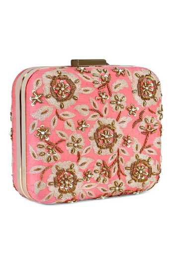 Buy The Purple Sack Peach Embroidery Zardozi Hand Clutch Online at Aza Fashions Buy_The Purple Sack_Peach Embroidery Zardozi Hand Clutch _Online_at_Aza_Fashions