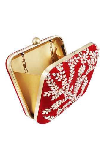 Buy_The Purple Sack_Maroon Embroidery Raw Silk Clutch _Online_at_Aza_Fashions