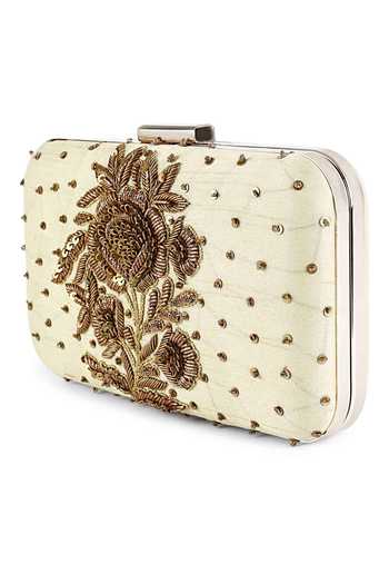 The Purple Sack_Gold Embroidery Mughal Floral Clutch _Online_at_Aza_Fashions