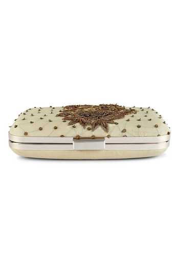 Shop_The Purple Sack_Gold Embroidery Mughal Floral Clutch _Online_at_Aza_Fashions