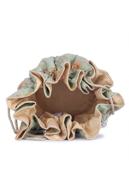 The Purple Sack_Green Embroidery Gutthi Hand Potli Bag _Online_at_Aza_Fashions