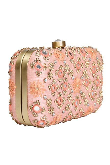 The Purple Sack_Coral Embroidery Mirror Clutch _Online_at_Aza_Fashions
