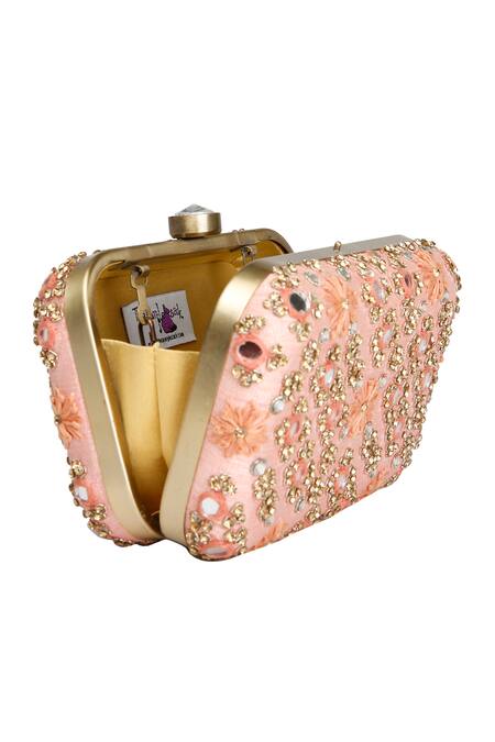 Shop_The Purple Sack_Coral Embroidery Mirror Clutch _Online_at_Aza_Fashions