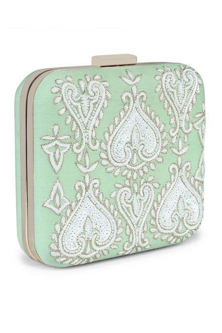 Buy_The Purple Sack_Green Embroidery Hand Clutch _Online_at_Aza_Fashions