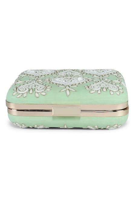 Shop_The Purple Sack_Green Embroidery Hand Clutch _Online_at_Aza_Fashions
