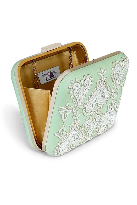Buy_The Purple Sack_Green Embroidery Hand Clutch 