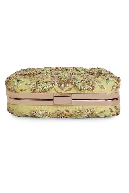 The Purple Sack_Green Embroidery Zardozi Hand Clutch _Online_at_Aza_Fashions