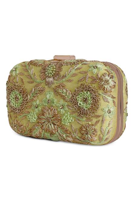 Buy_The Purple Sack_Green Embroidery Zardozi Hand Clutch _Online_at_Aza_Fashions